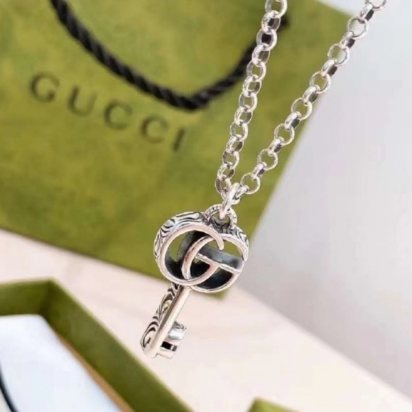 Auth Gucci GG Silver/Black Key Necklace - Picture 6 of 8